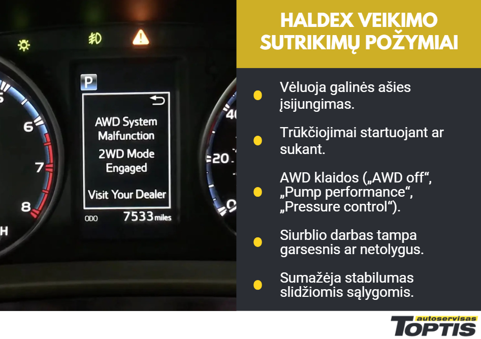 Haldex veikimo sutrikimo požymiai