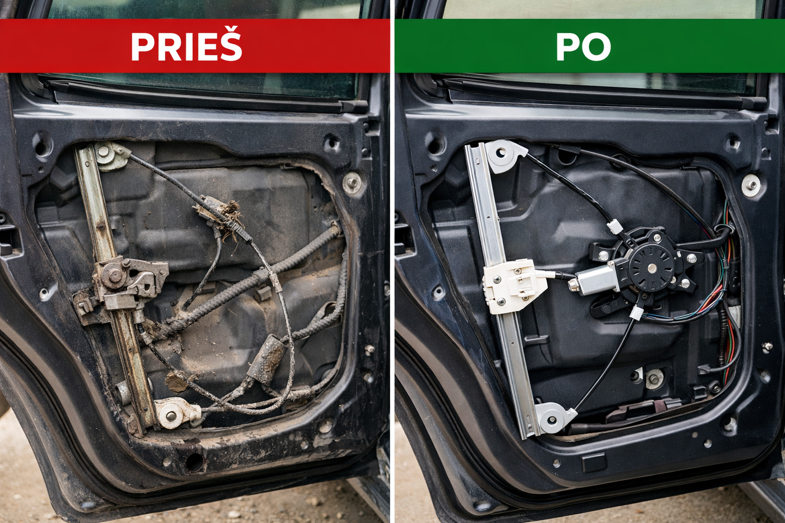 Lango pakelejo keitimas prieš po