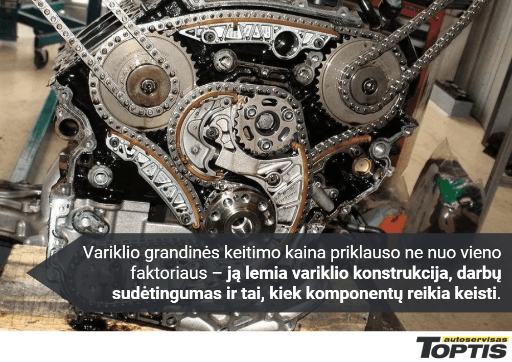 Variklio grandinės keitimo kaina priklauso ne nuo vieno faktoriaus