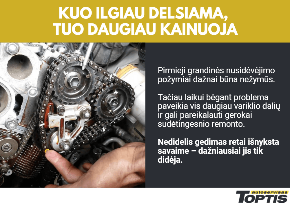Pirmieji grandinės nusidėvėjimo požymiai dažnai būna nežymūs